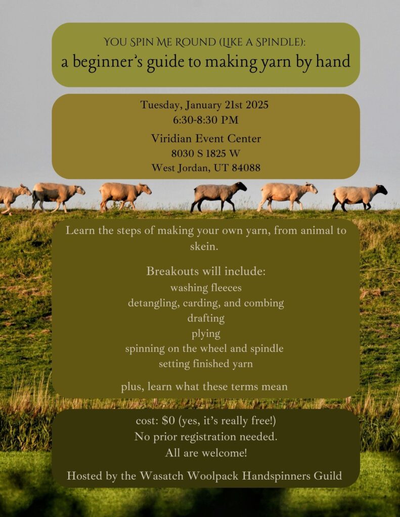 Flyer for "A Beginner's Guide to Making yarn by Hand" on January 21st 2025